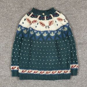 Vintage Wool Blend Nordic Fair Isle Fall Leaves Winter Pullover Sweater Womens M